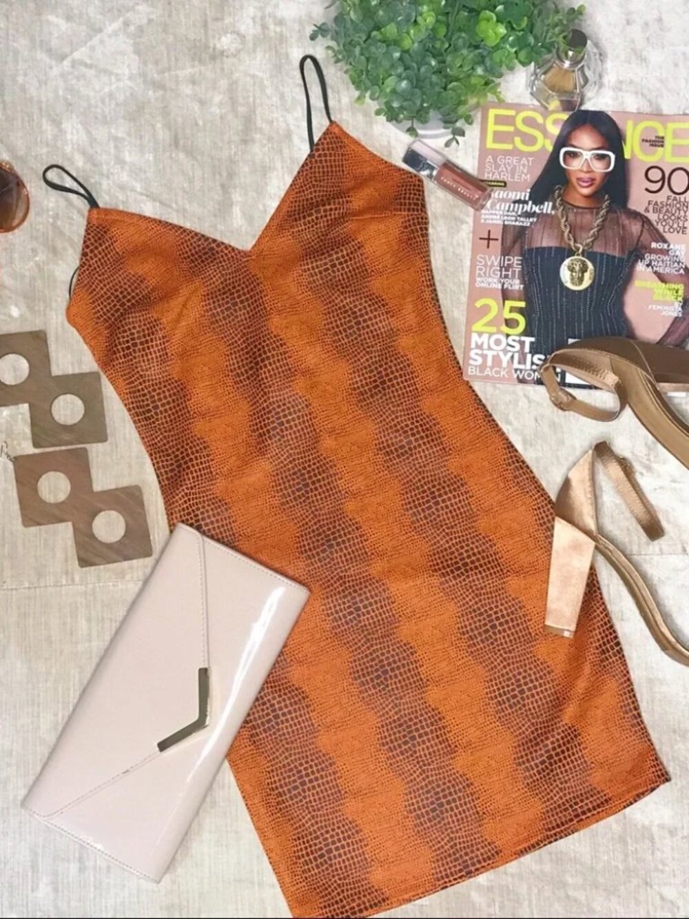 Fashion Nova “Poisonous Snake” Orange Mini Dress